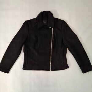 Dynamite Indie Crop Black Suede Moto Biker Jacket Sz M Zipped Lined Vegan Suede